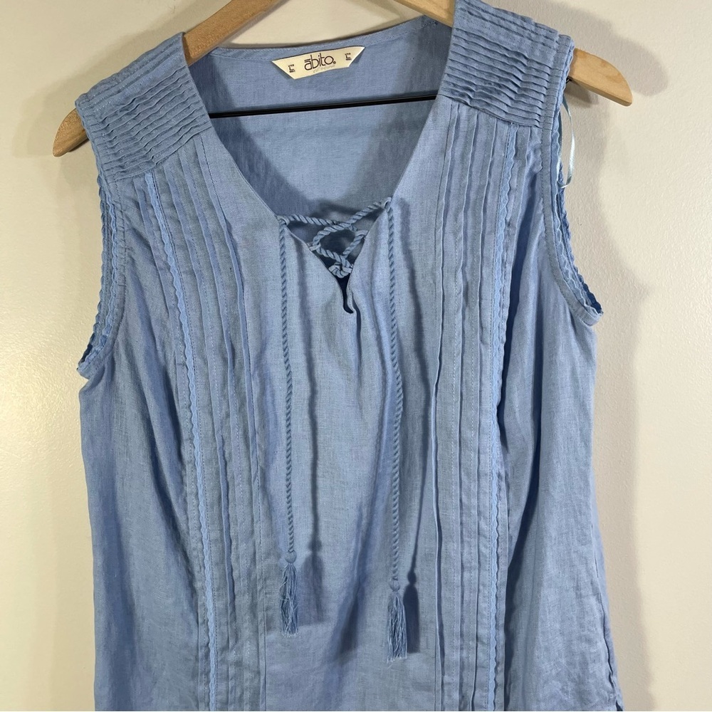 abito Linen Sleeveless Blouse Size L Color Blue - Picture 2 of 10